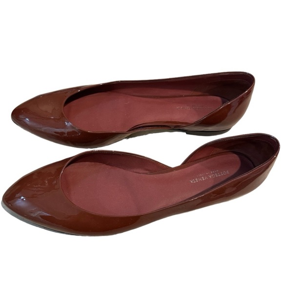 Bottega Veneta Brown Patent Leather D'orsay Ballet Flats - Picture 1 of 7